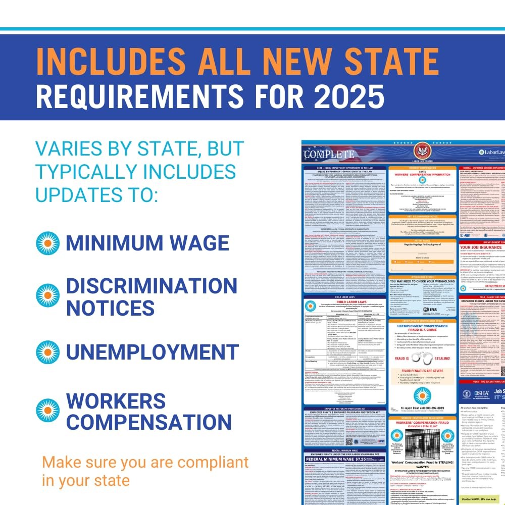 2025 Ohio Labor Law Poster- State, Federal, OSHA Compliant- Workplace Require…