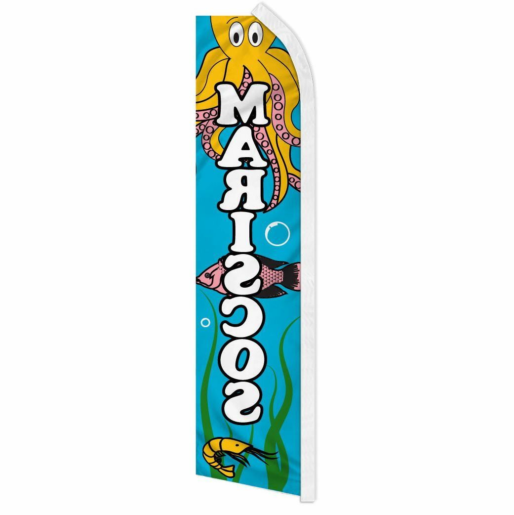 “MARISCOS” advertising super flag swooper banner business sign seafood fish