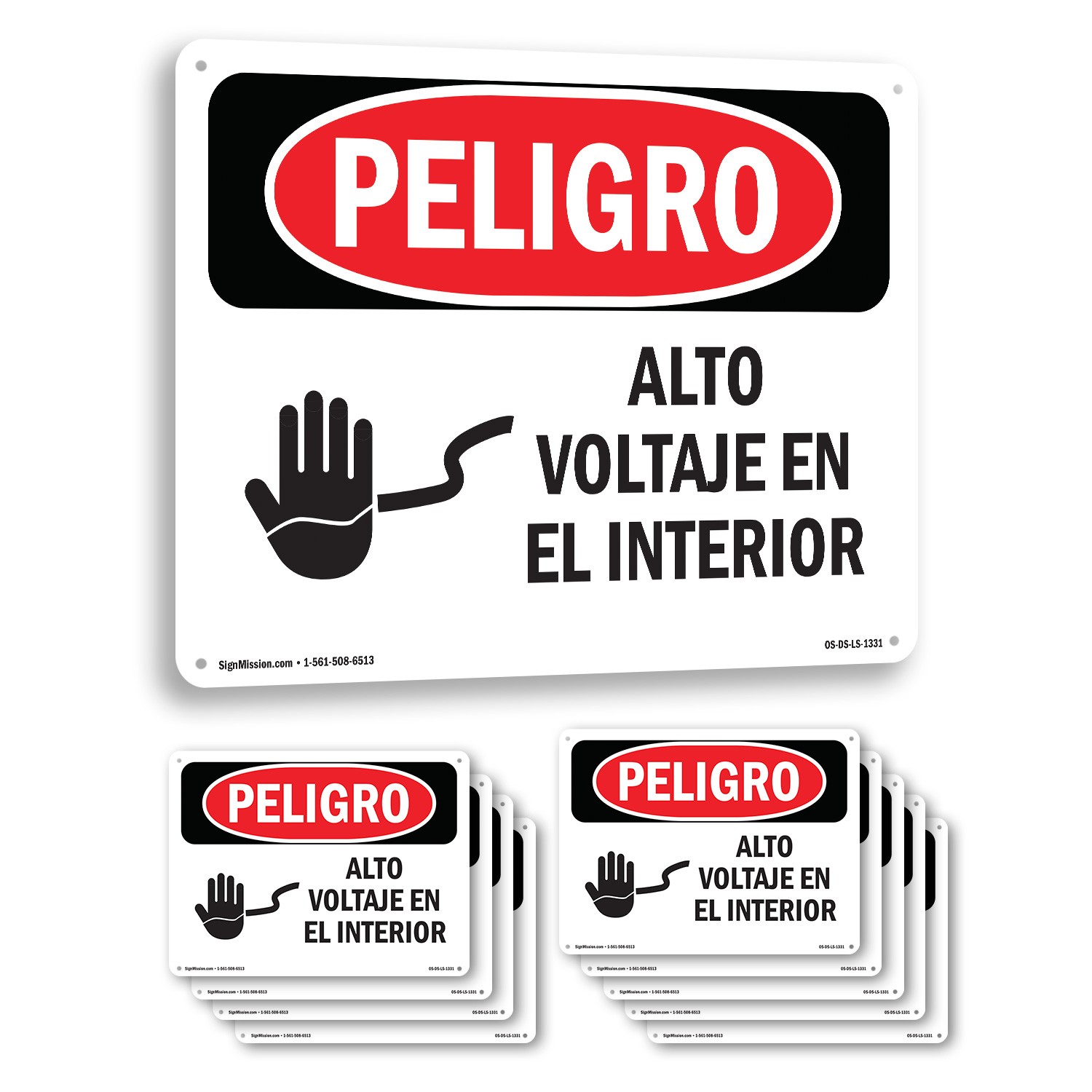 High Voltage Inside Spanish OSHA Danger Sign Metal, Plastic, Decal 5 or 10 Pack