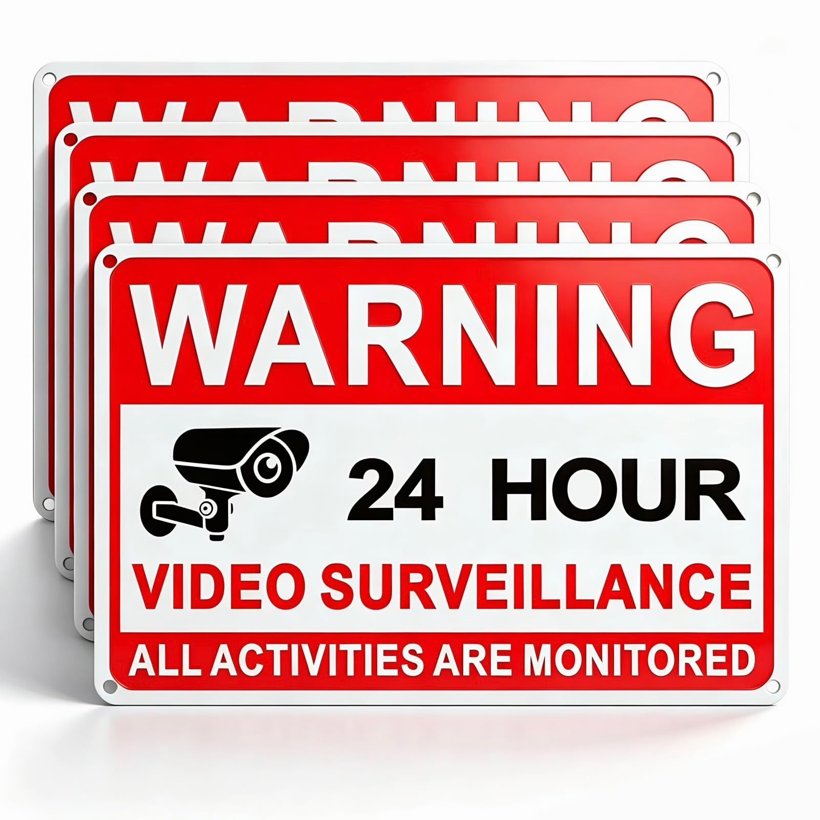 4 Pack Video Surveillance Signs, 24hr Monitoring No Trespassing Camera Sign