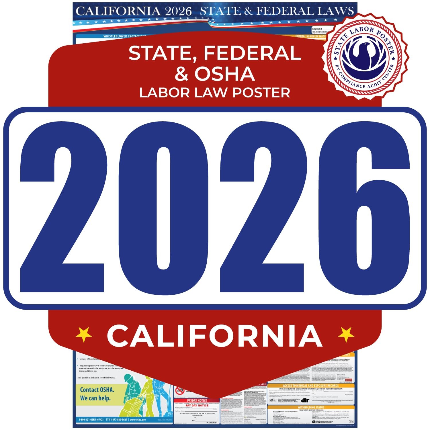 2026 California State & Federal Mandatory Labor Law Poster, OSHA Compliant (E…
