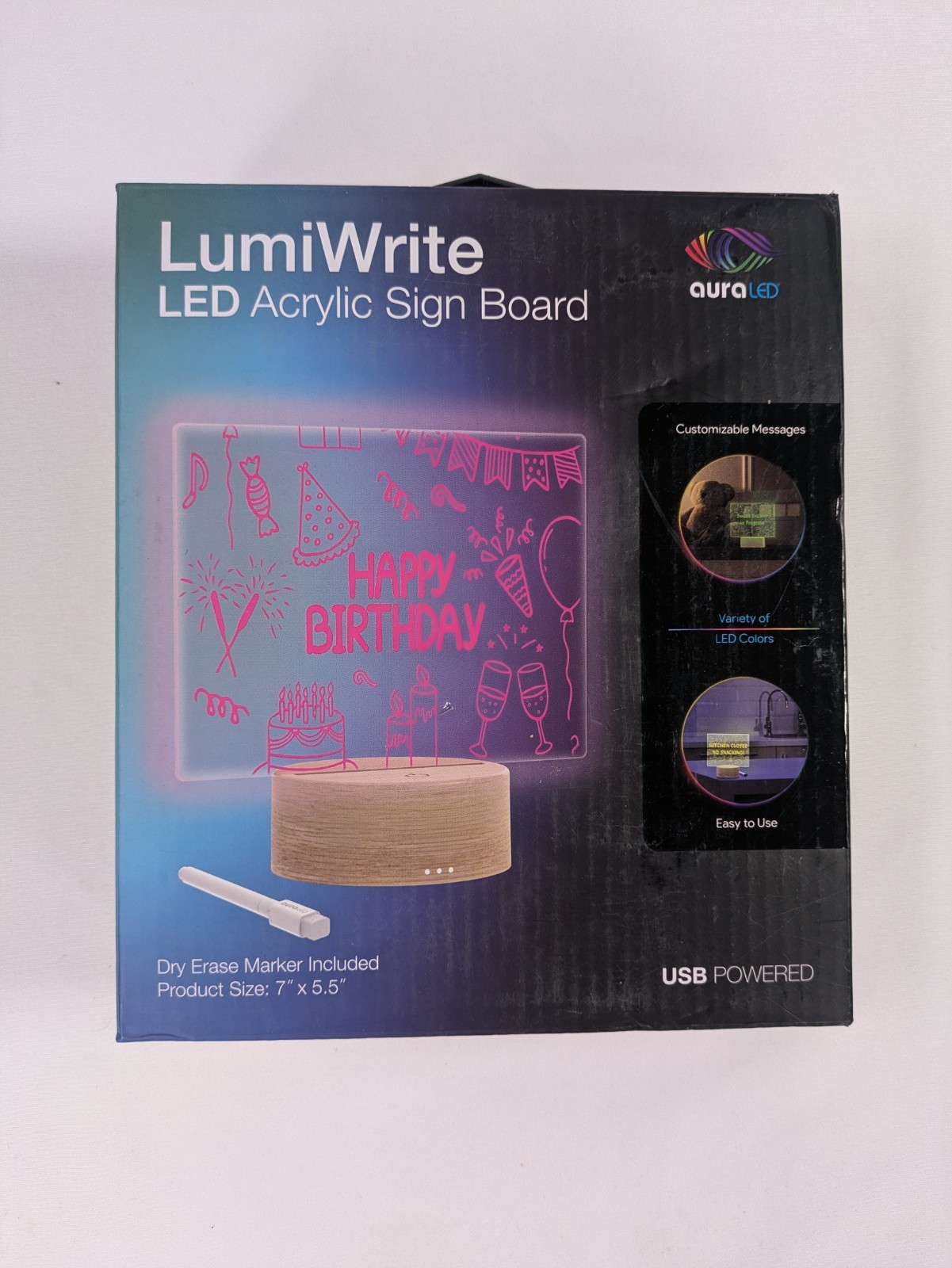 Set Of 2 Tzumi Aura LED LumiWrite Acrylic Sign Board Fun Gift Multicolor LEDs