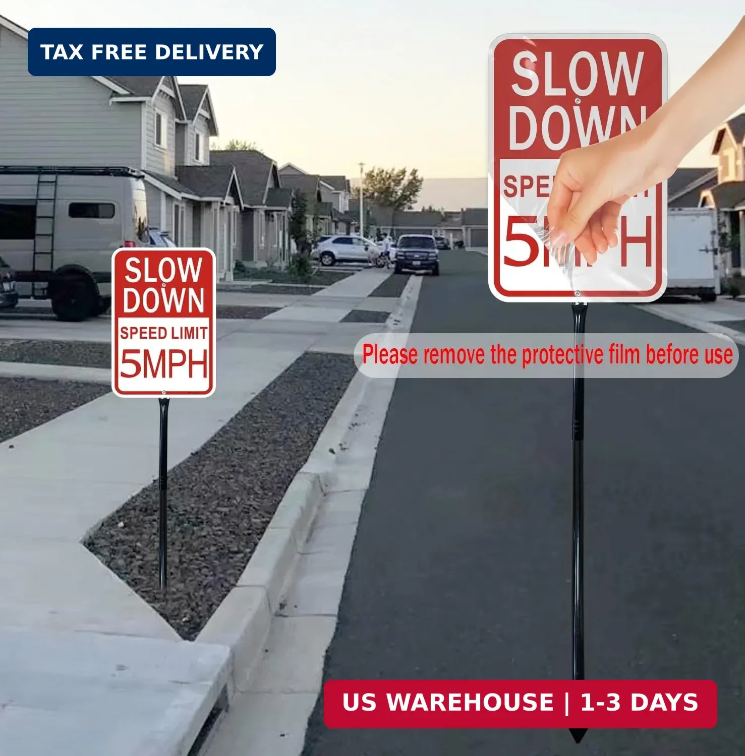2 Pack Slow Down Sign, Speed Limit Sign 5 MPH, 36 Inches Metal Stakes, 14×10 Inc