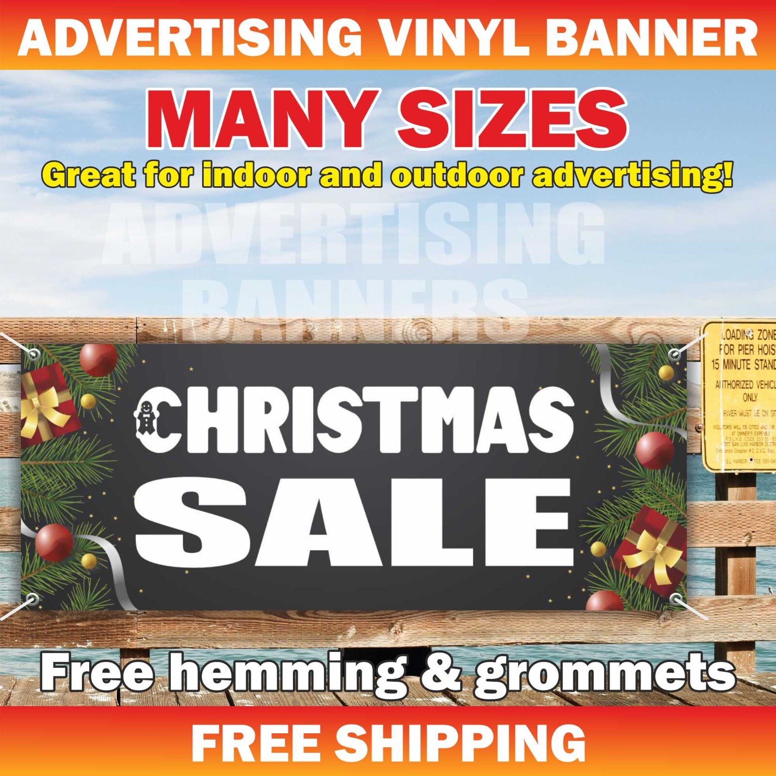 Christmas SALE Advertising Banner Vinyl Mesh Sign Merry Xmas Holidays New Year