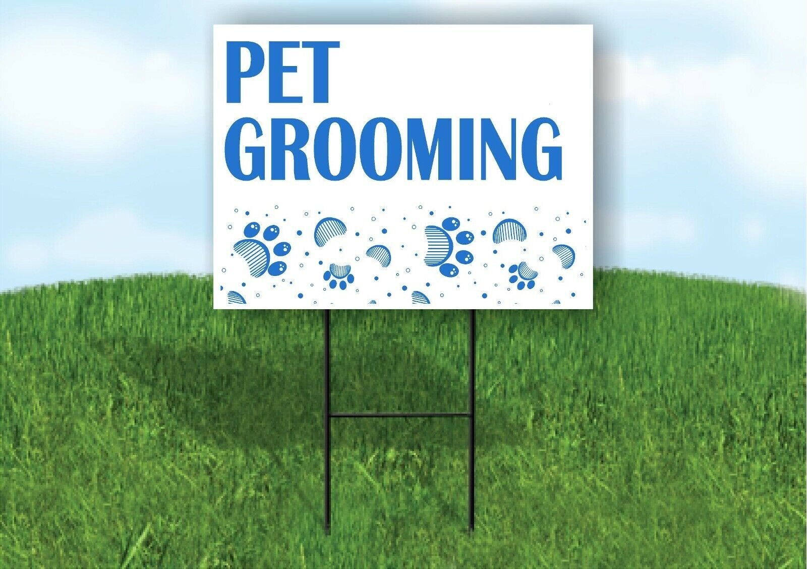 Pet Grooming Blue Paw prints Plastic Yard Sign ROAD SIGN with Stand