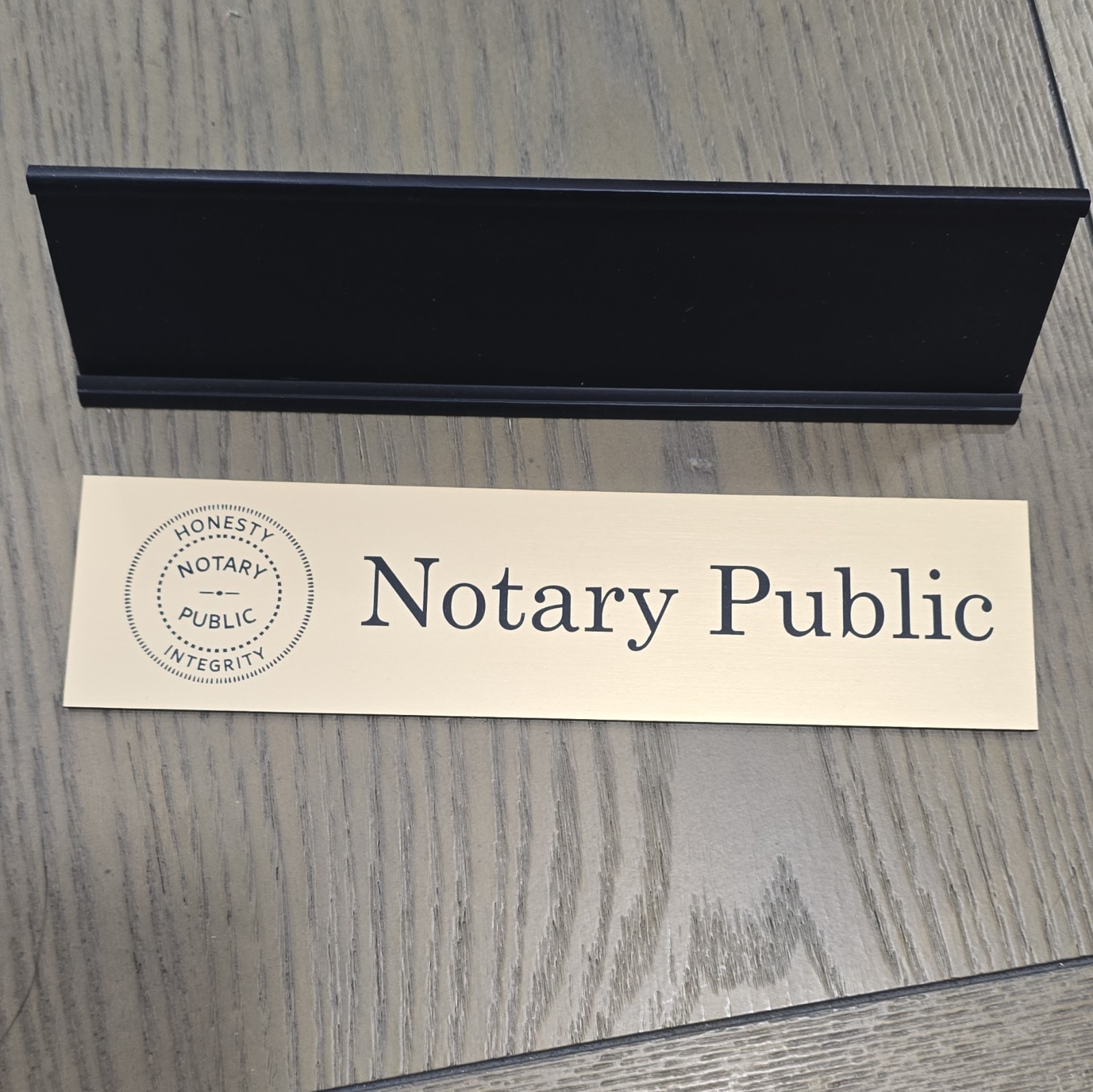 Notary Public Metal Desk Nameplate Sign w/ Black Holder Professional Office Sign