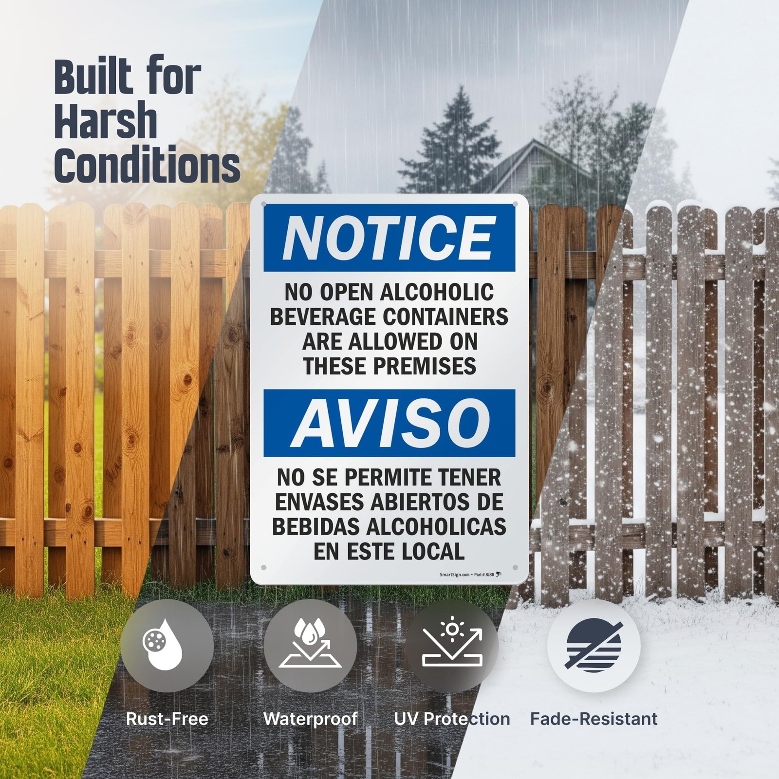 SmartSign “Notice – No Open Alcoholic Beverage Containers Allowed” Bilingual …