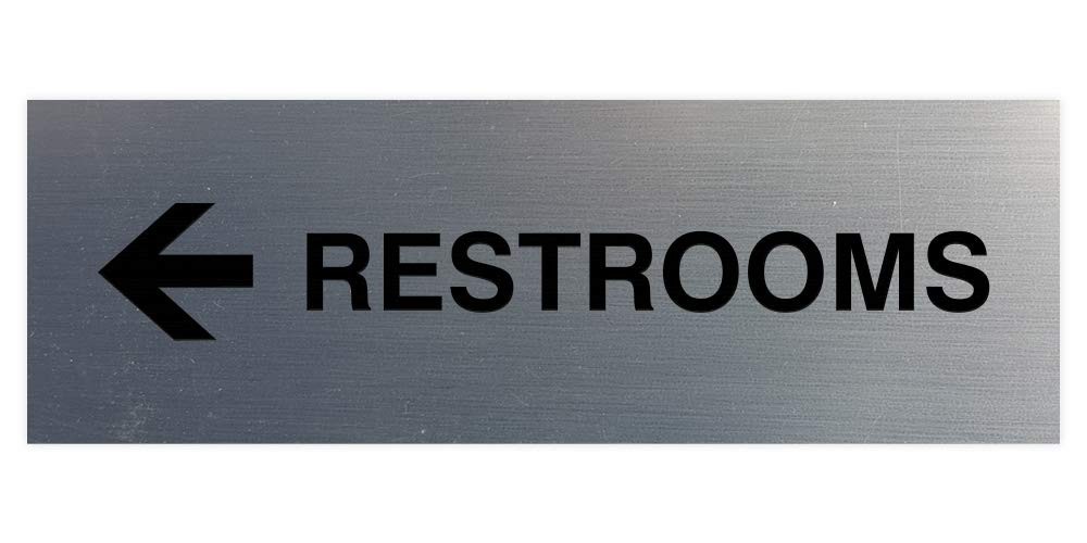 2 PCS Basic Restrooms Left Arrow Directional Wall Door Sign Brushed Silver