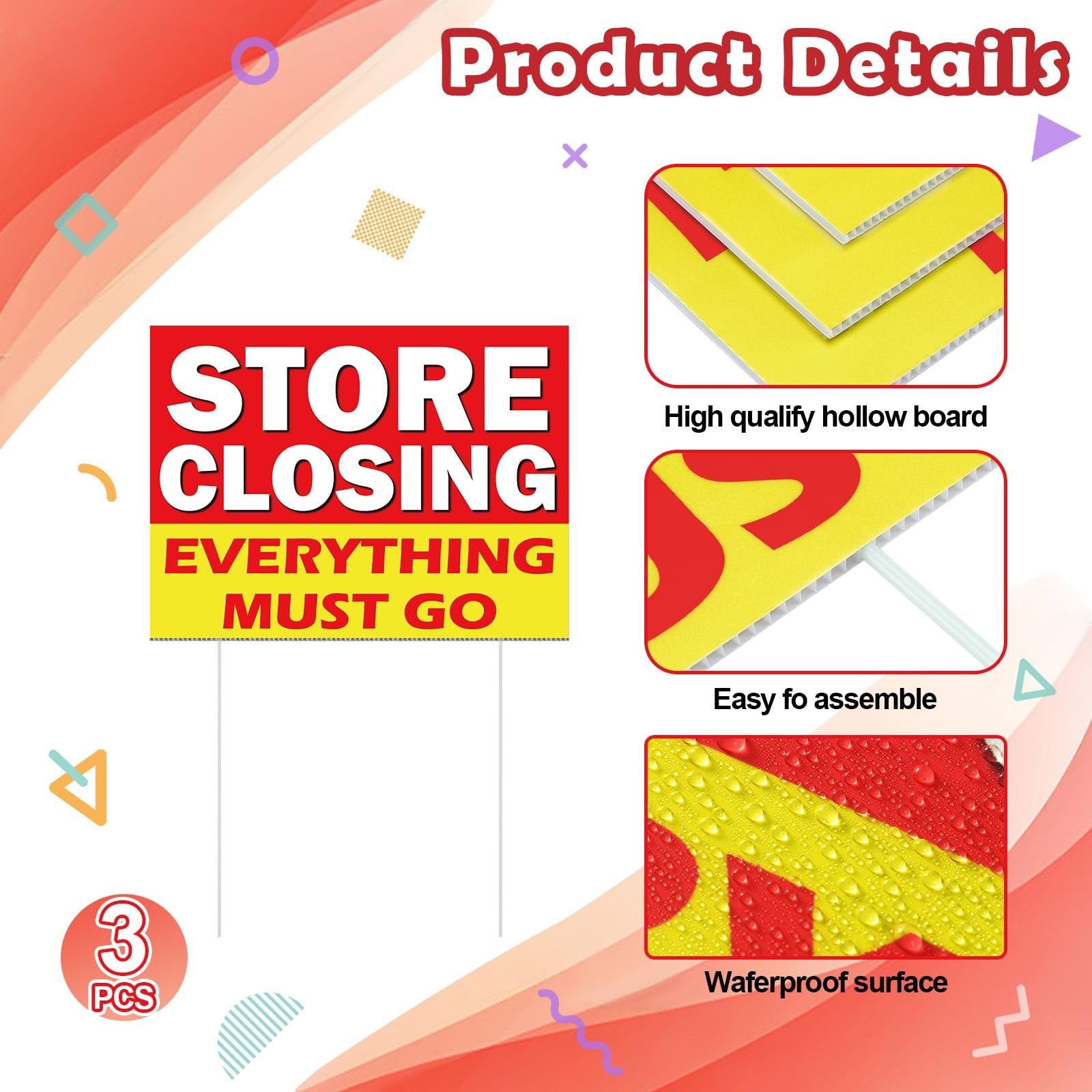 Leinuosen 3 Pcs Store Closing Everything Must Go Yard Signs with 6 Plastic Gr…