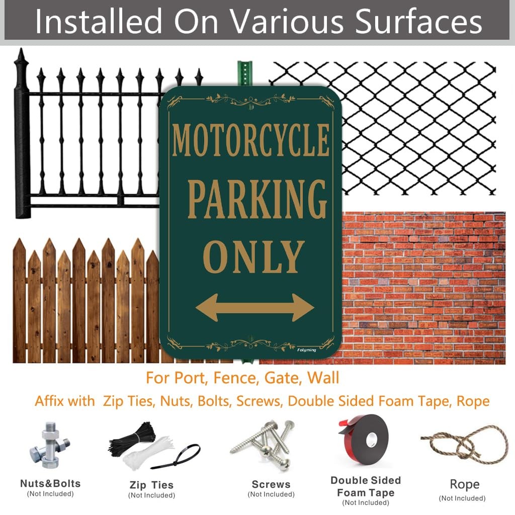 2 PCS 12×18 Inch Motorcycle Parking Only Signs Reflective Aluminum Rustproof