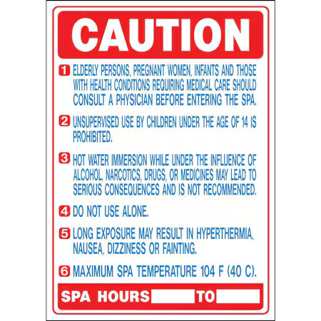 HY-KO A20415 Caution Spa Users (California) Sign 20″ x 28″, 5PK