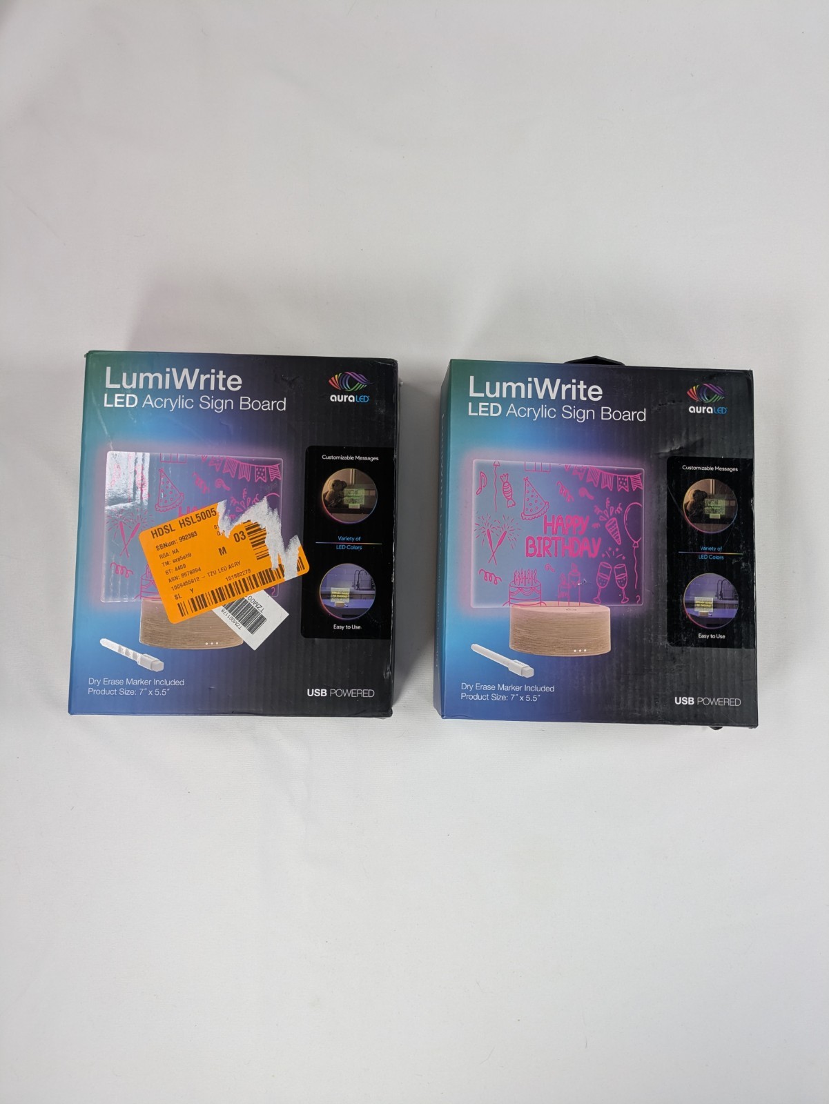 Set Of 2 Tzumi Aura LED LumiWrite Acrylic Sign Board Fun Gift Multicolor LEDs