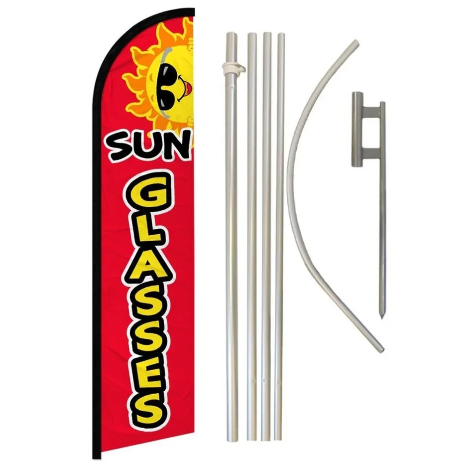 Sunglasses Windless Advertising Banner Flag & Pole Kit (Red)
