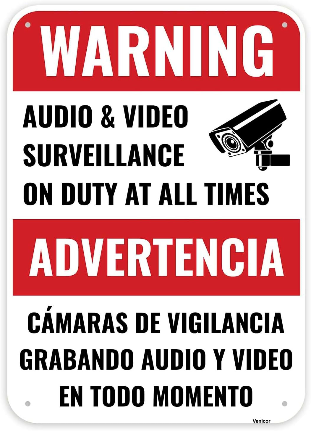 1PC Video and Audio Surveillance Camera Security Bilingual Sign, 14 X 10 Inches