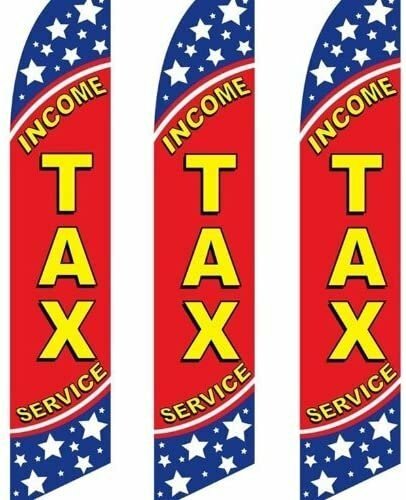 3 (three) Pack Tall Swooper Flags Income Tax Service Blue White Stars Bold