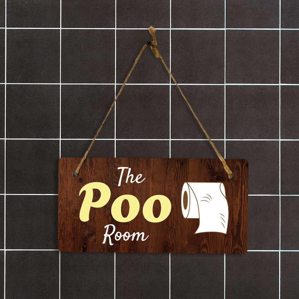 The Poo Room 5×10 Hanging Plus Wall or Door Sign | Funny Restroom Home Décor