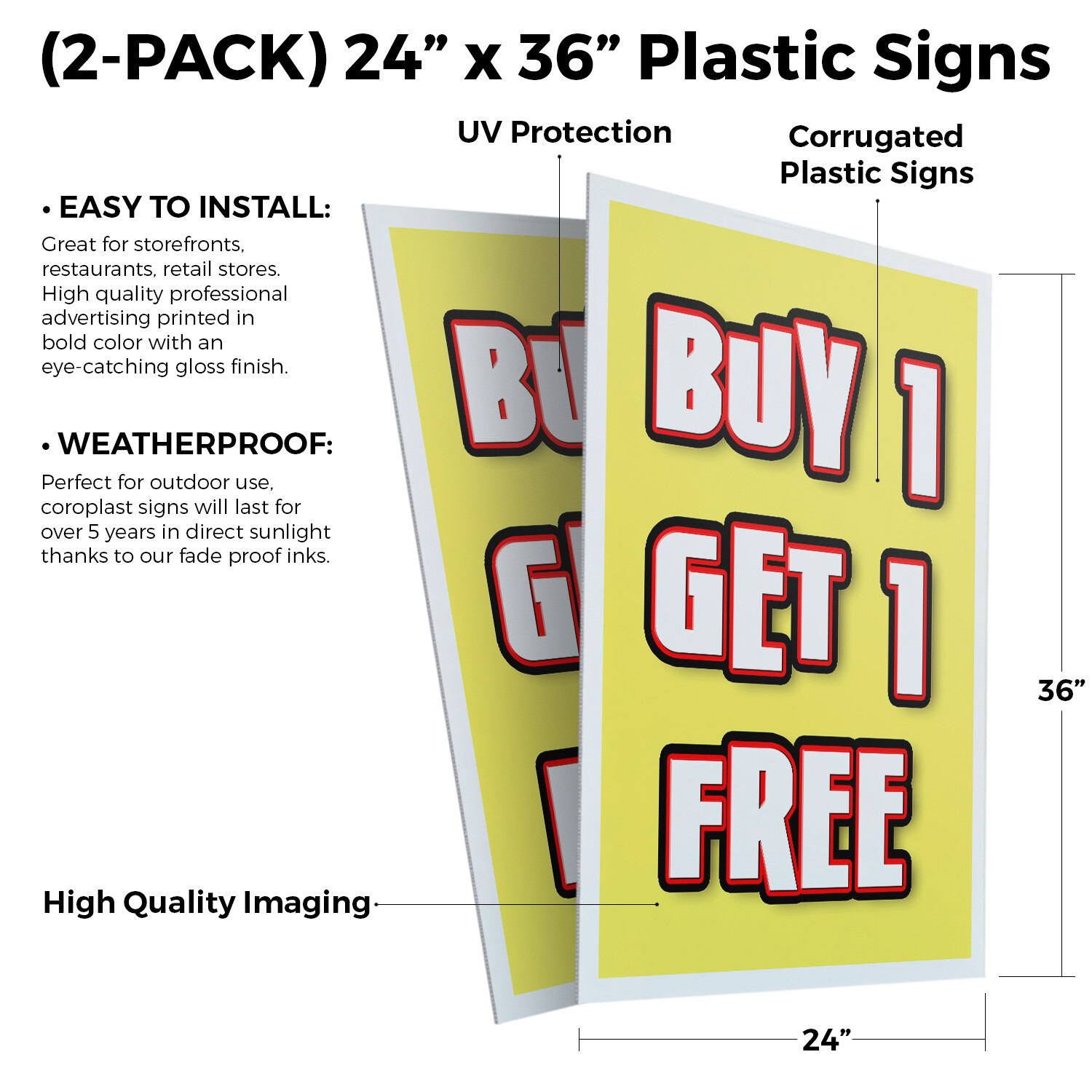 Buy 1 Get 1 Free 24″ x 36″ 2 Pack Of Store Sign Plastic Or Decal