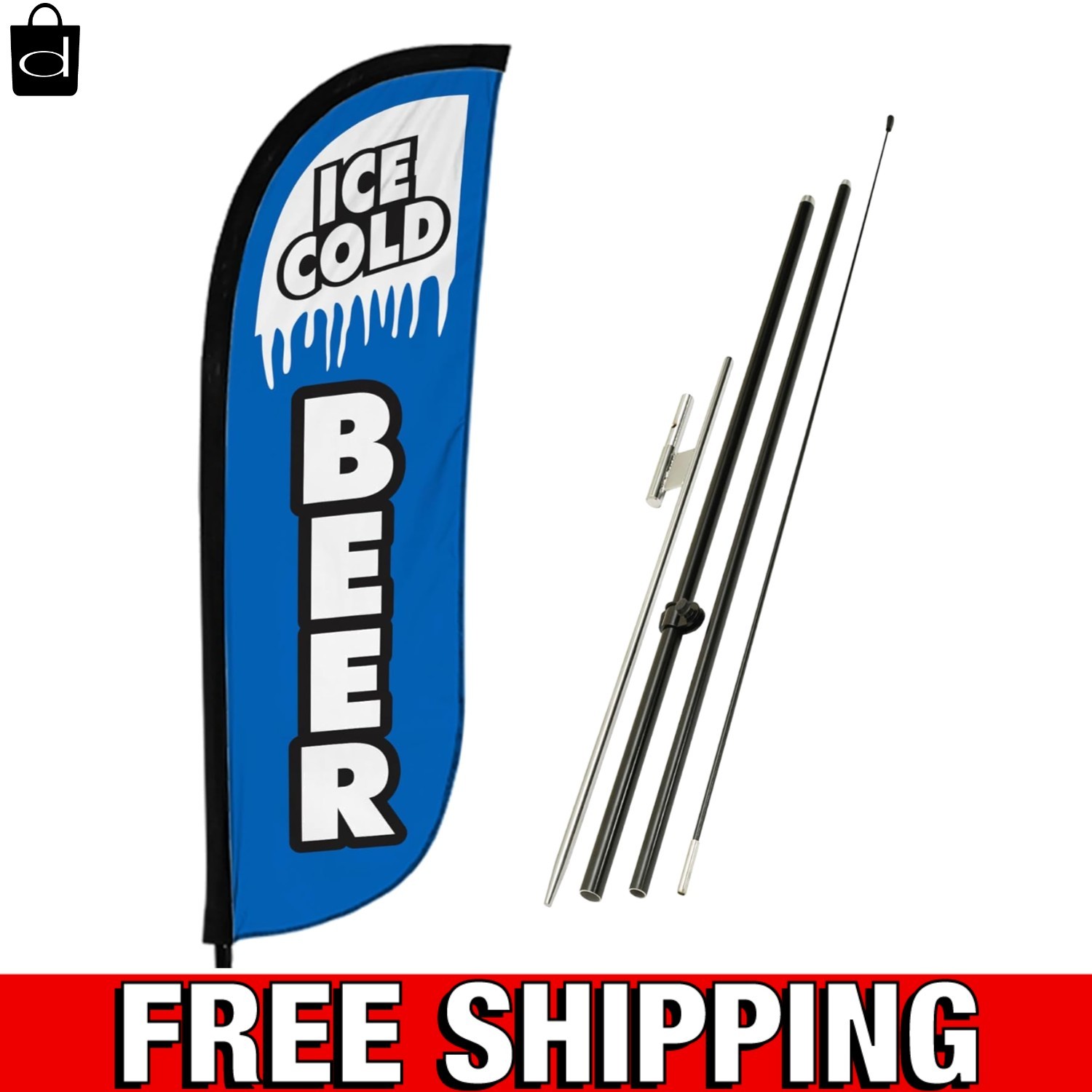 Long-Lasting 7ft Feather Flag Pole Kit – Eye-Catching Ice Cold Beer Display