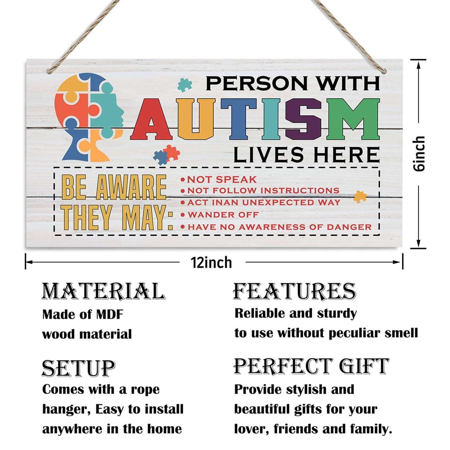 QTGTIR Autism Signs, Decorative Wood Hanging Wood Plaque, Farmhouse Autism Do…
