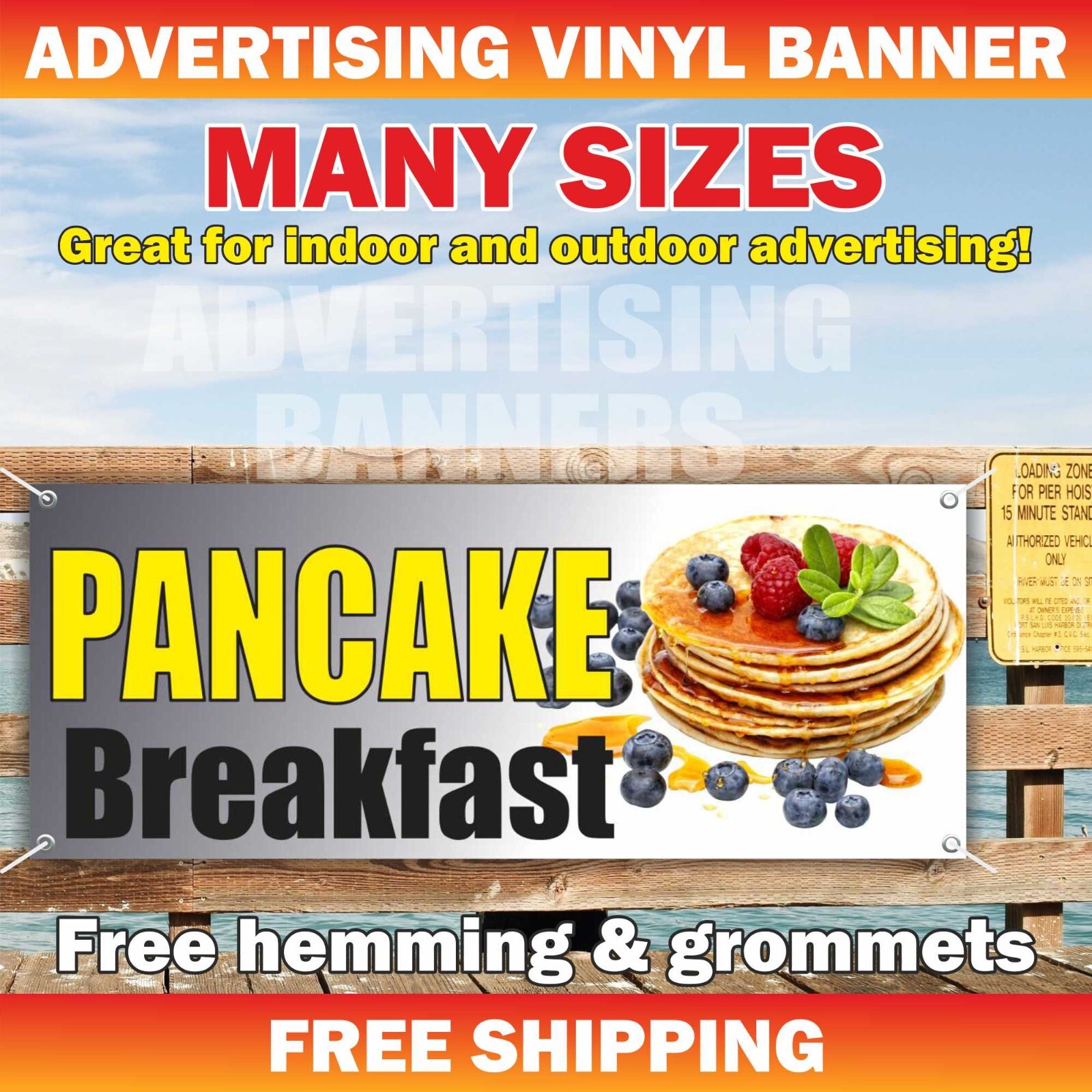 PANCAKE BREAKFAST Advertising Banner Vinyl Sign Dinner Lunch Brunch Syrup Pie