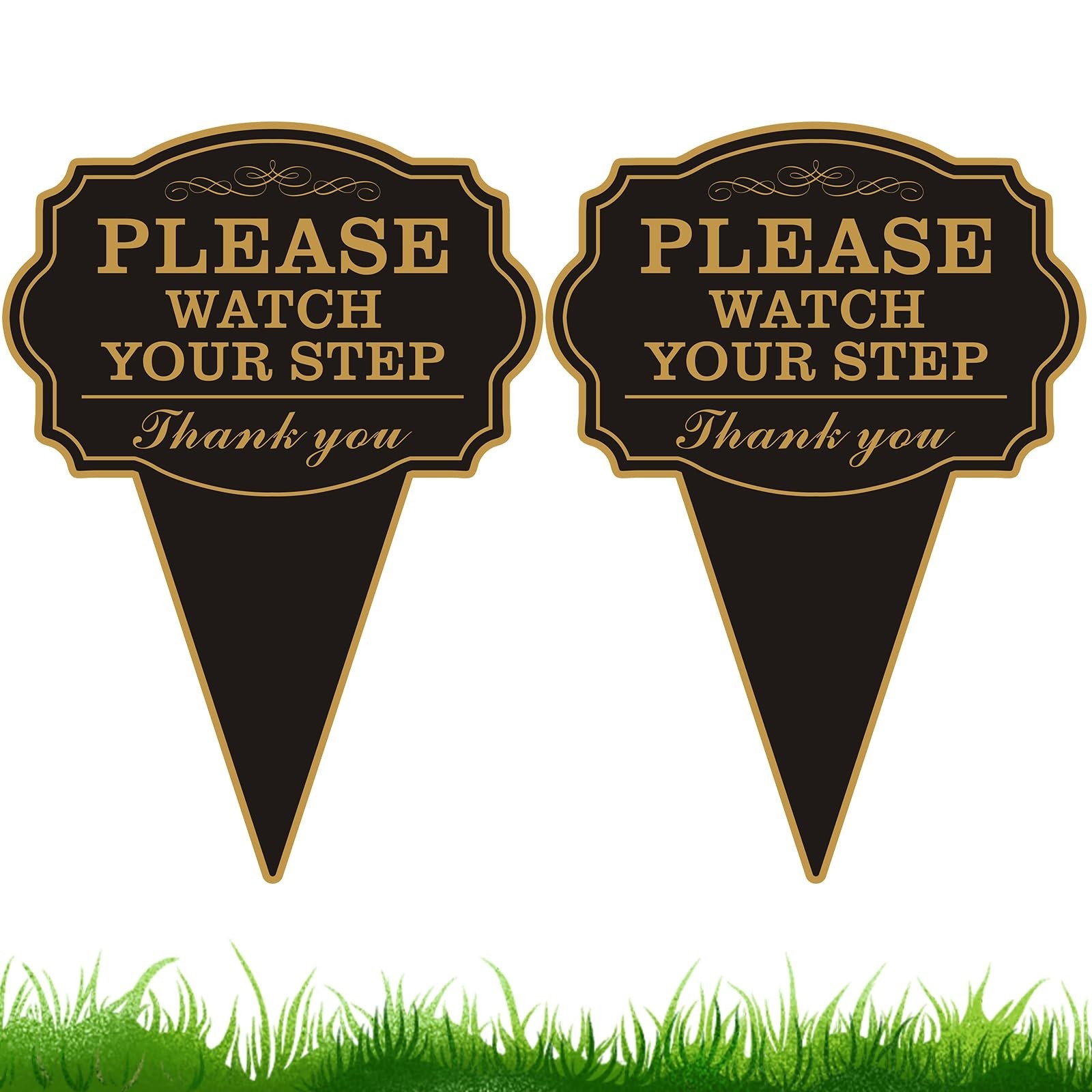Double Sided Yard Sign, 2PACK-10″x14″ Caution Watch Your Step Garden with Sta…