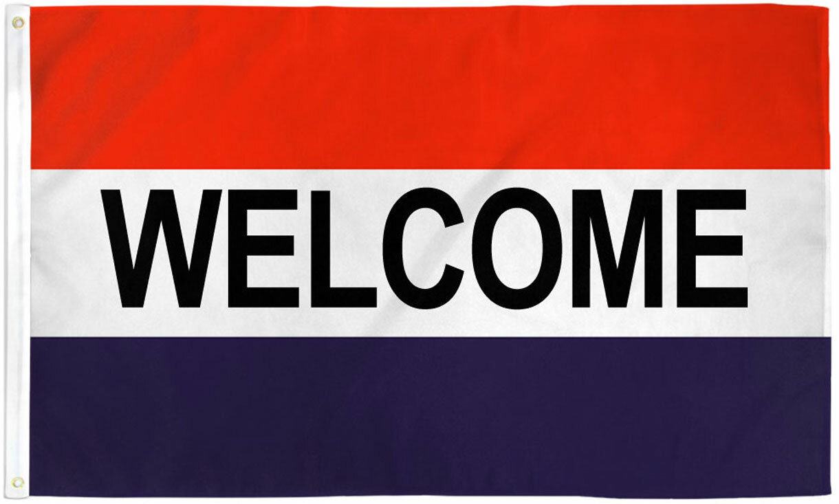 Welcome Flag 3×5 Red White Blue Welcome Banner Sign We’re Open Now Flag
