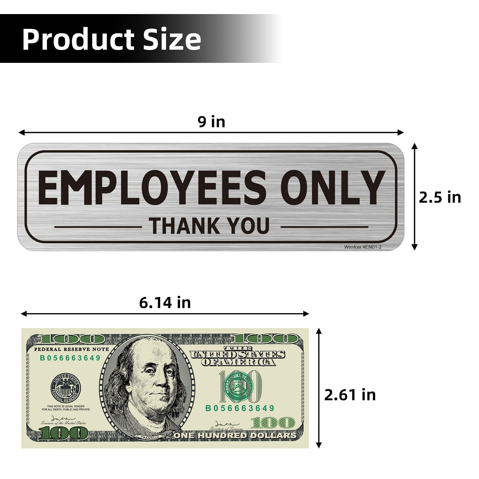 2 Pack Employees Only Sign Stickers 9″x2.5″, Back Adhesive, Metal like Brushe…