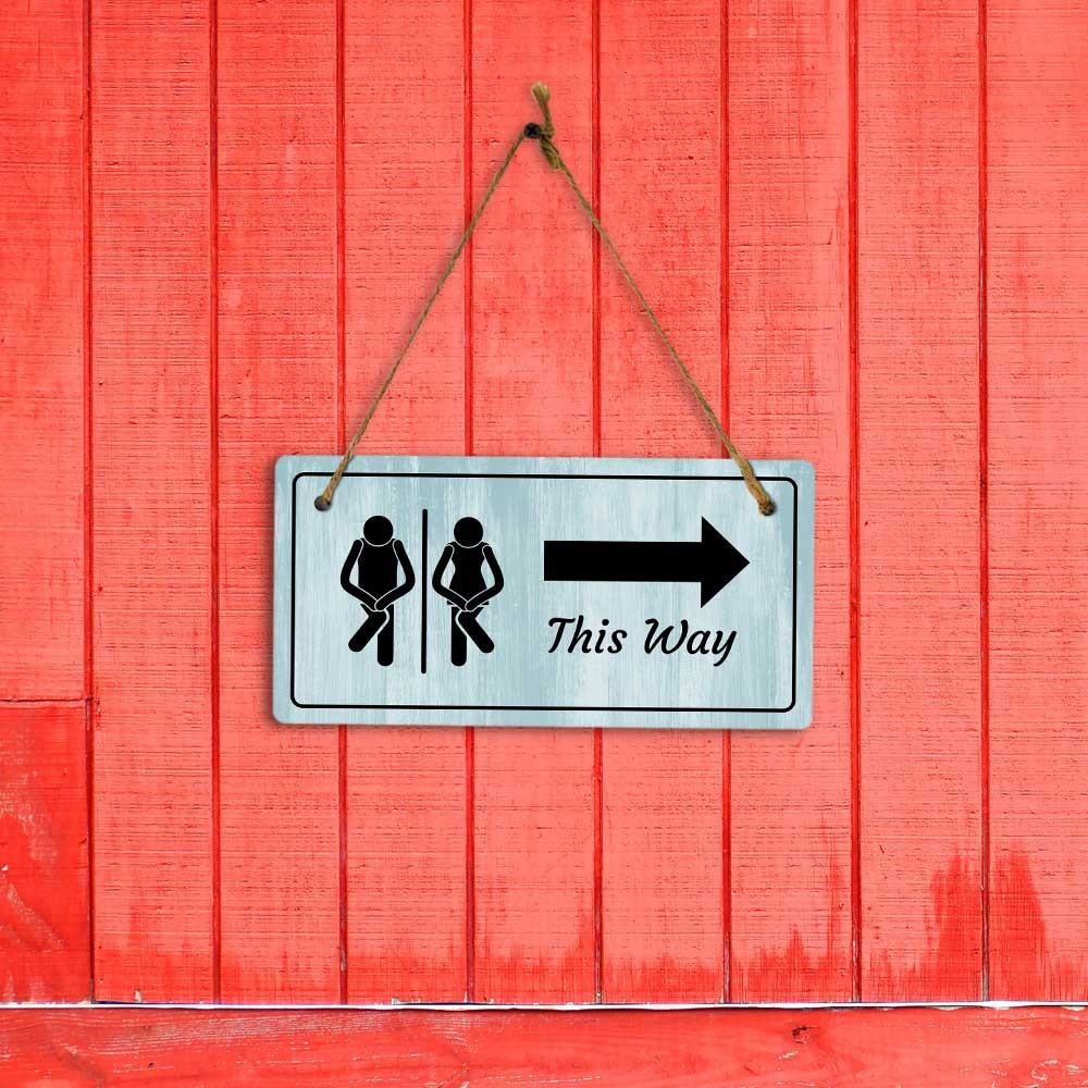 Restroom Signs | Rustic Light Blue Wood 5 x 10″ Hanging Signs