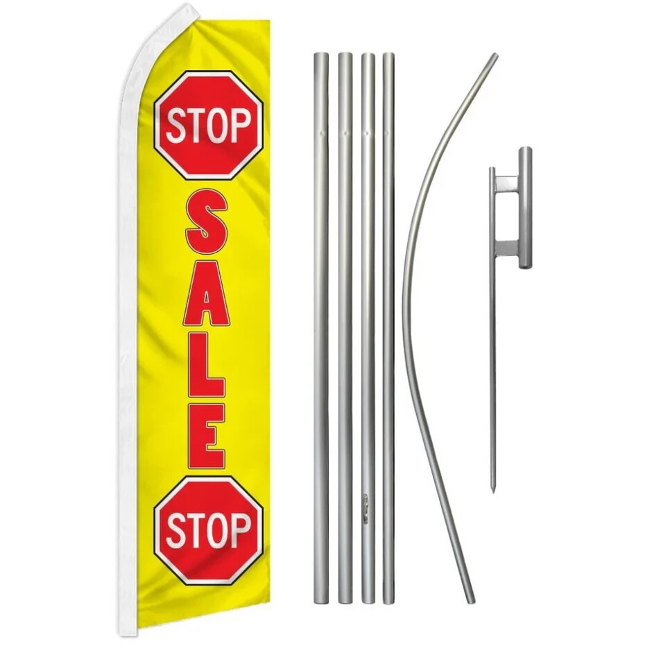 Stop Sale Stop Swooper Advertising Flag & Pole Kit (Red & Yellow)
