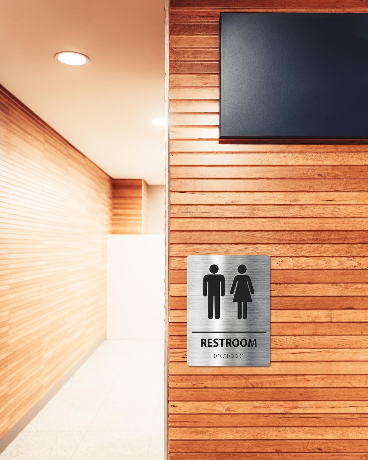 ADA-Mark Modern Restroom Sign for Business – ADA Compliant Braille Bathroom S…