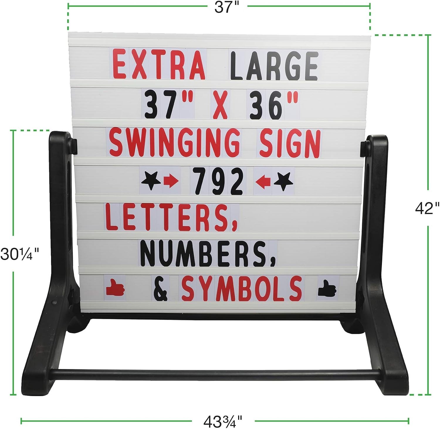 Swinging Changable Message Sidewalk Sign: 37″ x 36″ Sign with 792 Pre-Cut