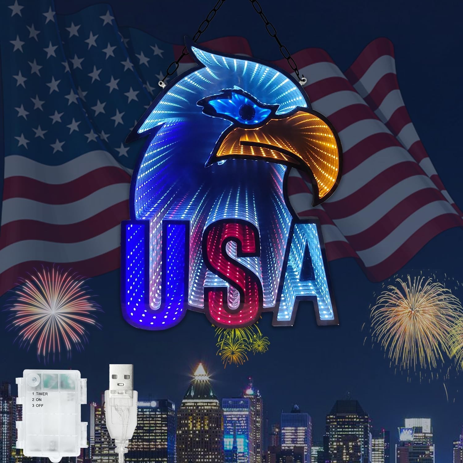 American Eagle light, Eagle Flag Neon Sign Day 4th of July Independence Day