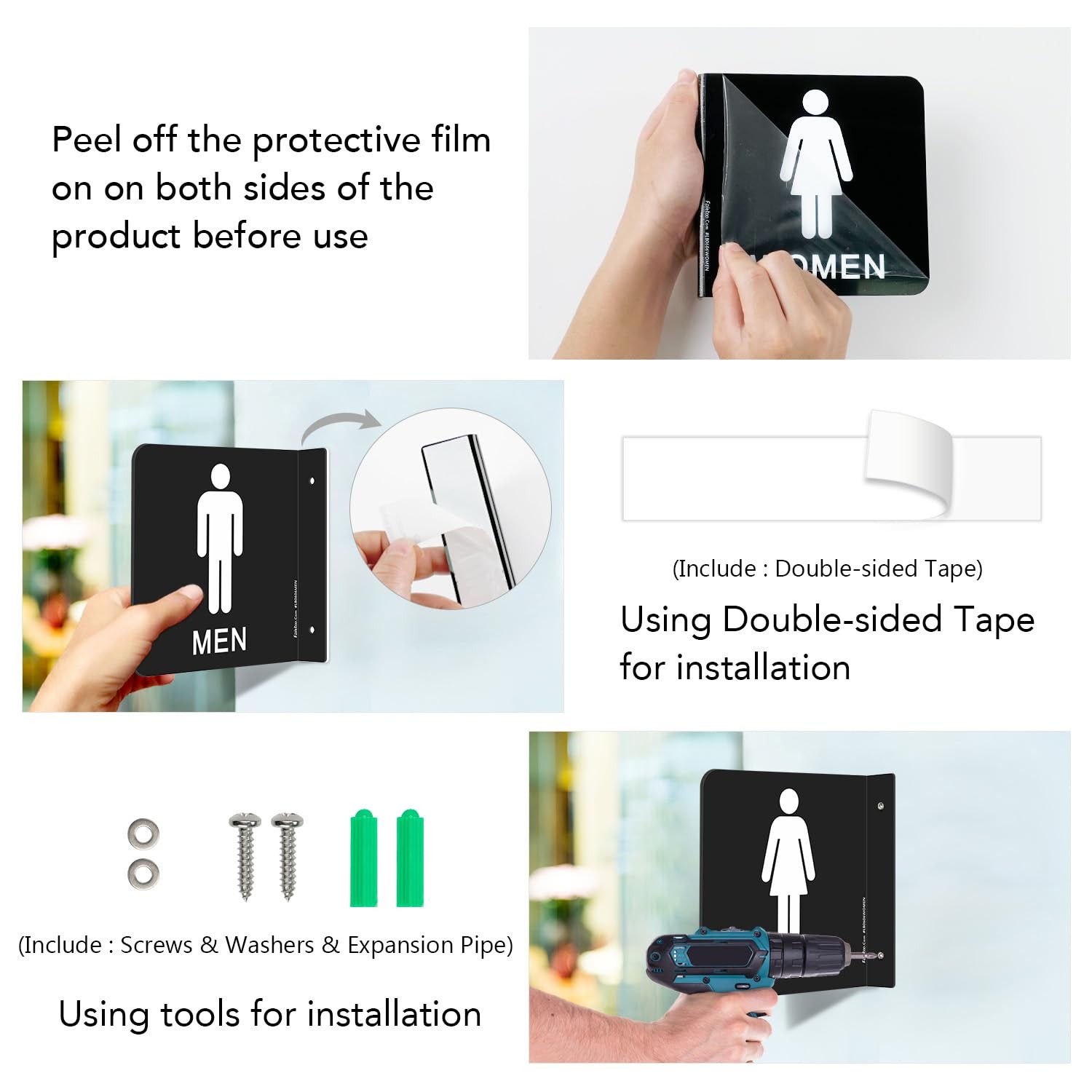 Restroom Sign, Bathroom Signs, (4 Pack) 6 x 6 Inches Acrylic Sign, for Office…