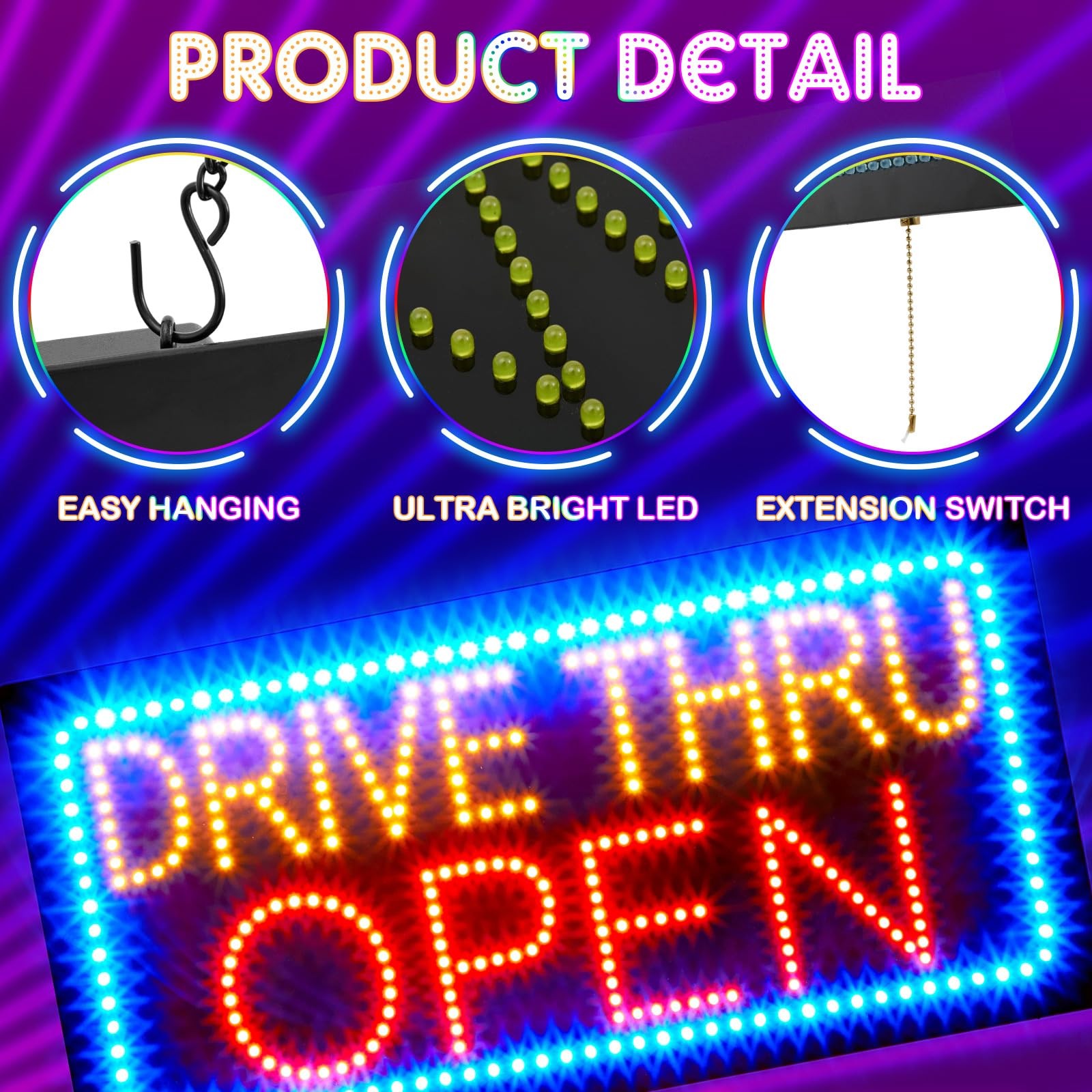 Saysurey 24″ x 12″ LED Drive Thru Sign for Business, Drive Thru Open LED Sign…