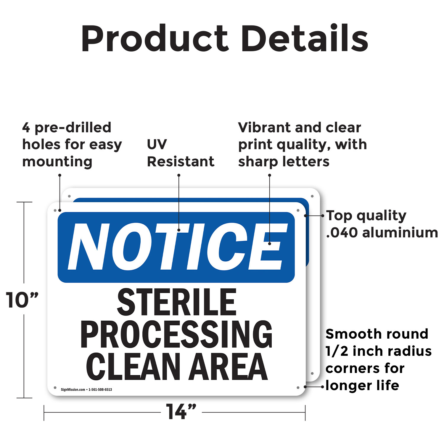 (2 Pack) Sterile Processing Clean Area OSHA Notice Sign Decal Metal Plastic