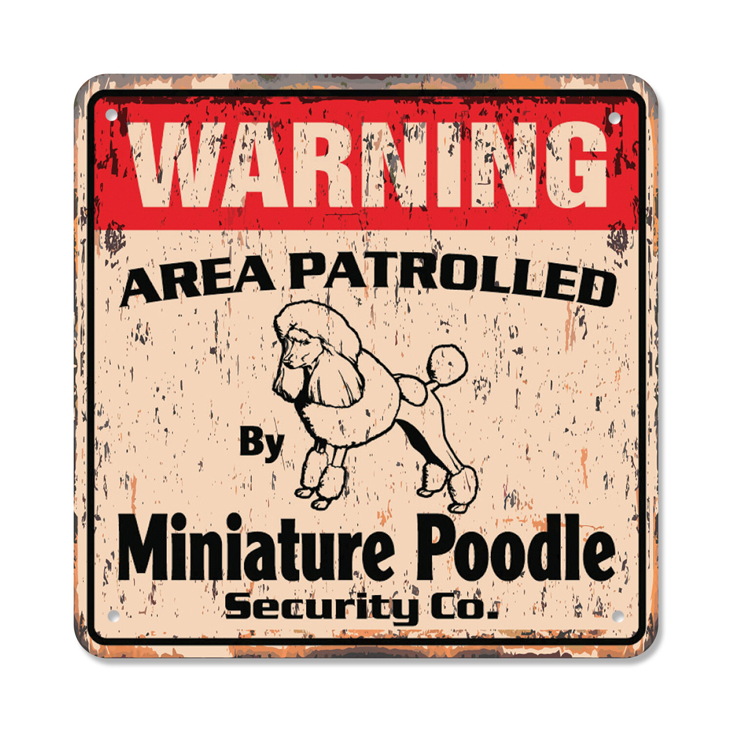 MINIATURE POODLE Vintage Security Plastic Sign Area Patrolled dog pet gag funny