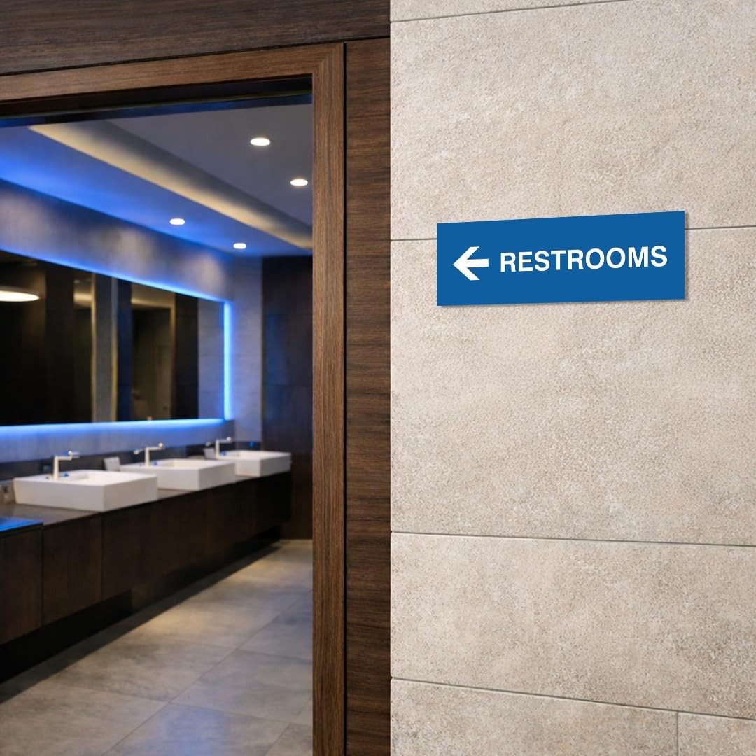 1 Pack Small Basic Restrooms Left Arrow Directional Sign Brushed Gold Door