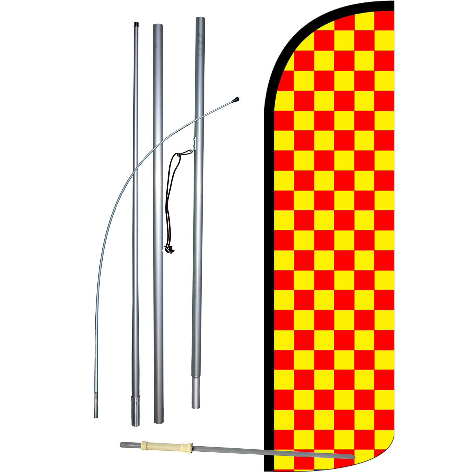 Checkered Red/ Yellow Flag with Flag Pole and Spike
