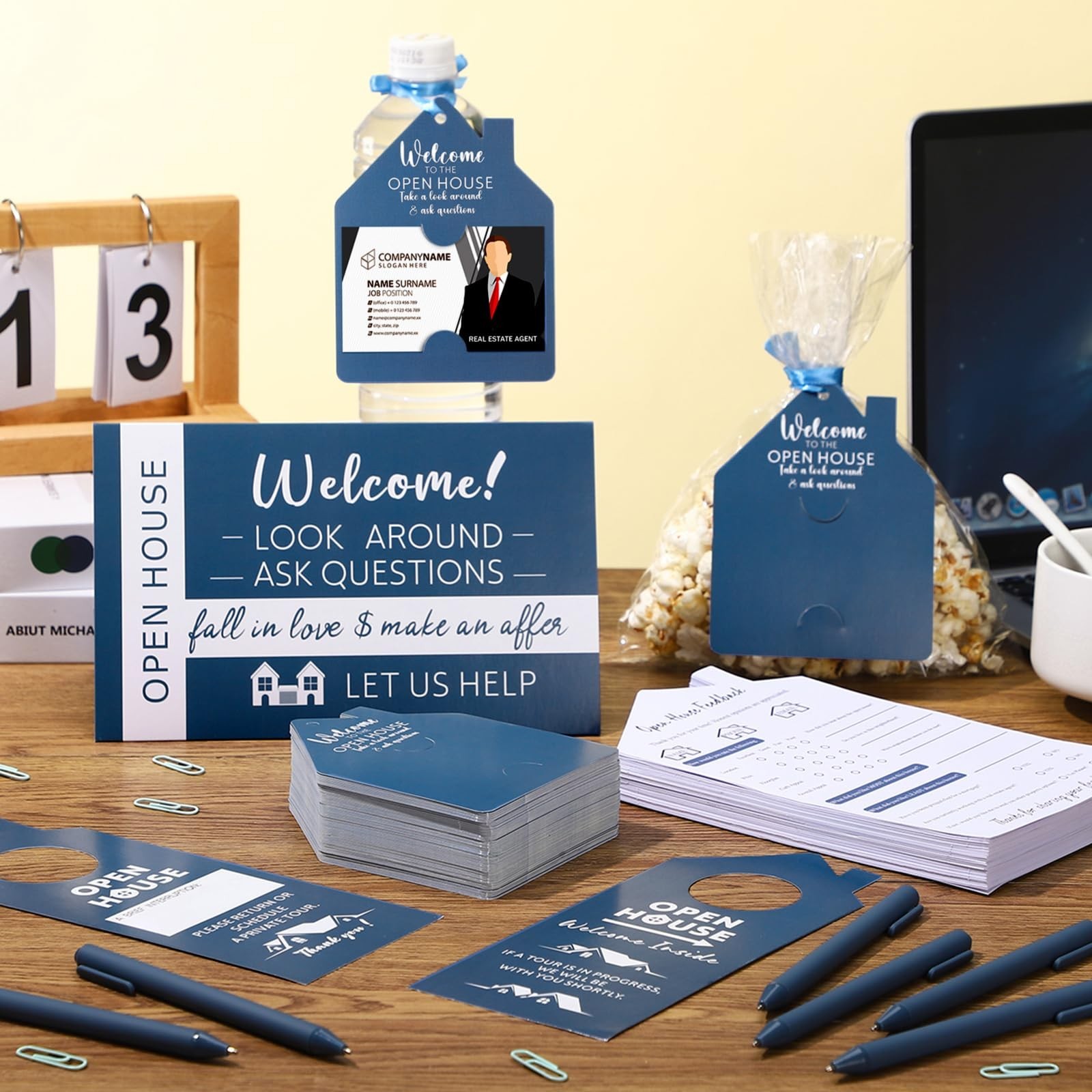 224 Pcs Open House Kit – Sign, Guest Registry, Door Hangers, Name Tags & Pens
