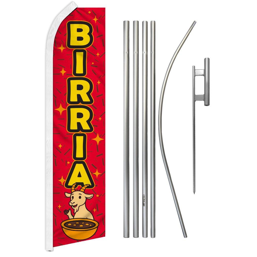 “BIRRIA” Advertising Super Flag & Pole Kit tacos food concessions