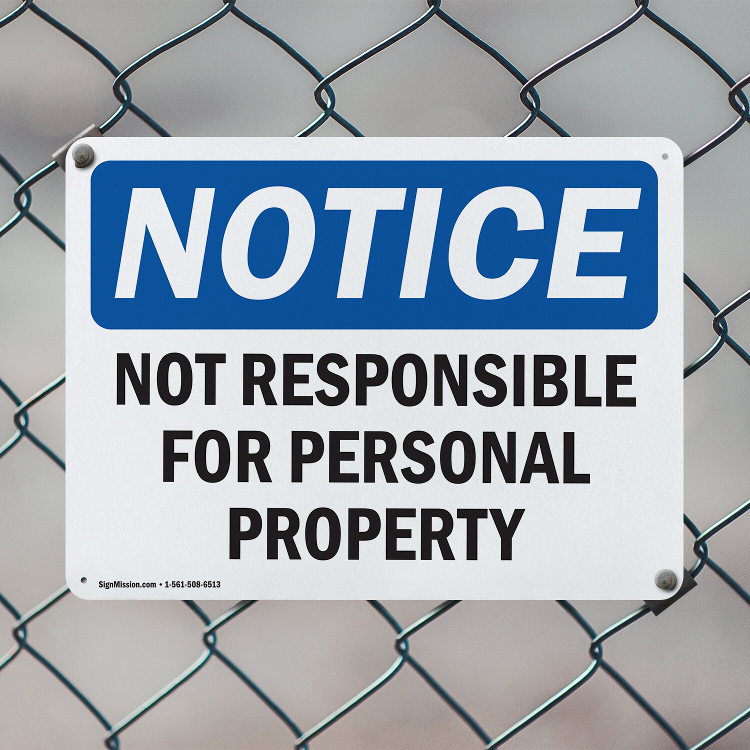 (2 Pack) Not Responsible For Personal Property OSHA Notice Sign Decal Metal