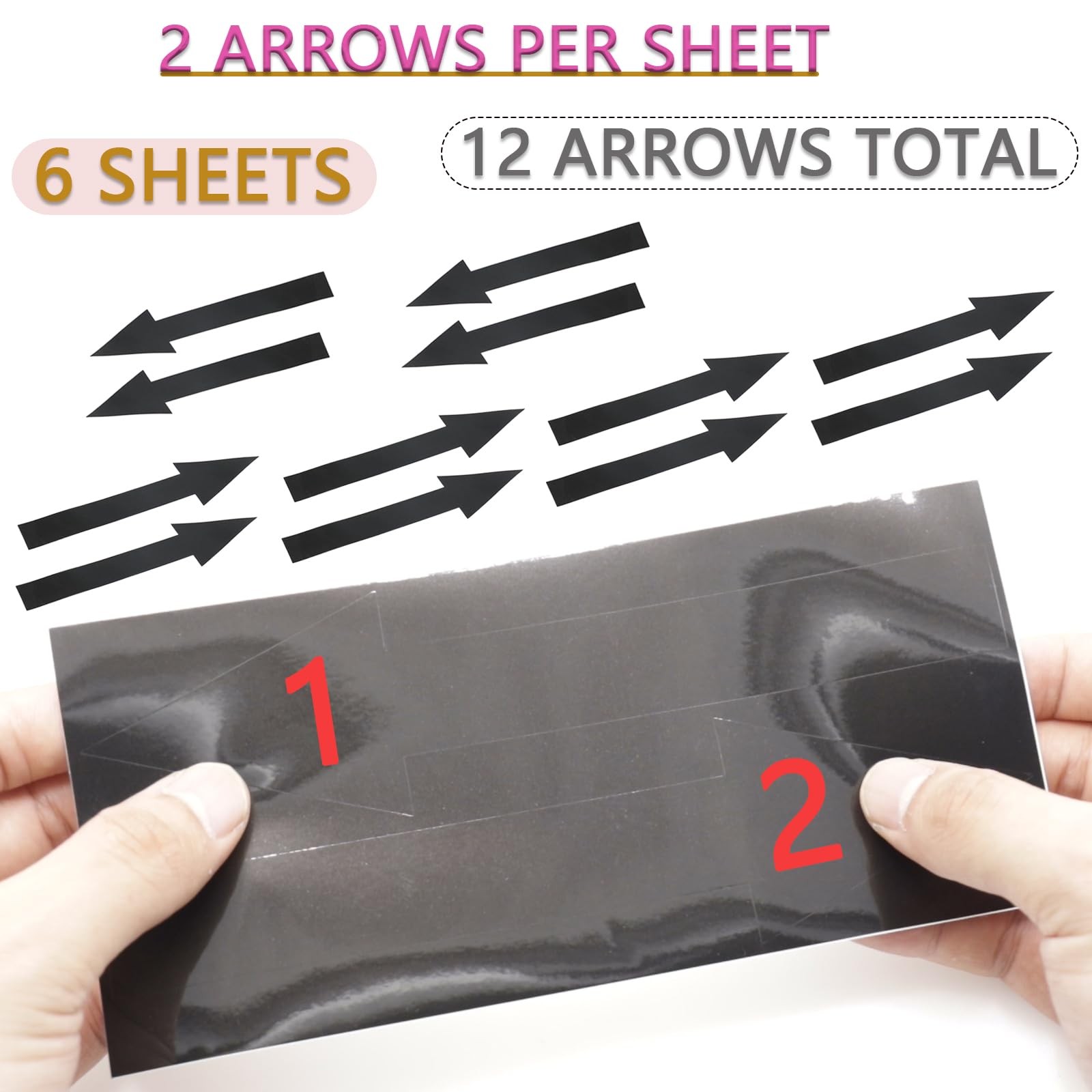 8 x 2 inch Black Arrow Sign Stickers, 12 Pack Waterproof PVC Removable Self Adhe