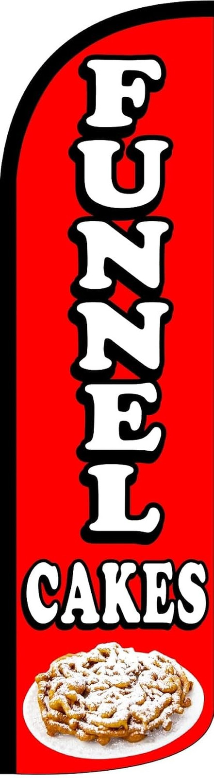 4 Less Co FUNNEL CAKES Swooper Feather Flag Windless Banner Sign 3X11.5 Ft Tall