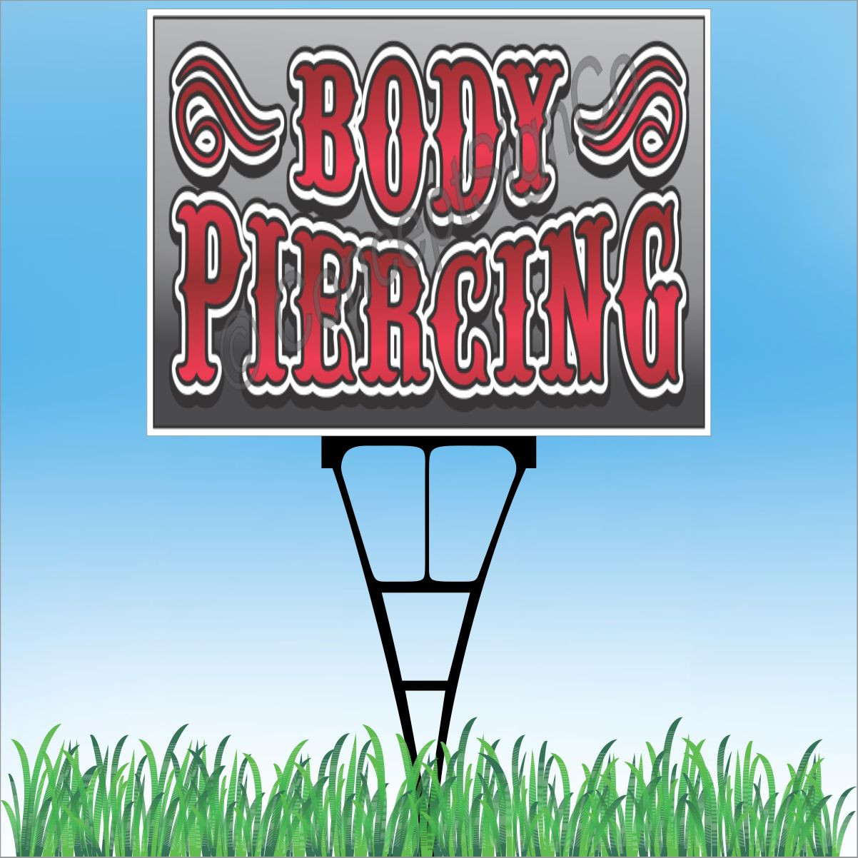 18″x24″ BODY PIERCING Outdoor Yard Sign & Stake Sidewalk Lawn Sales Tattoo Shop