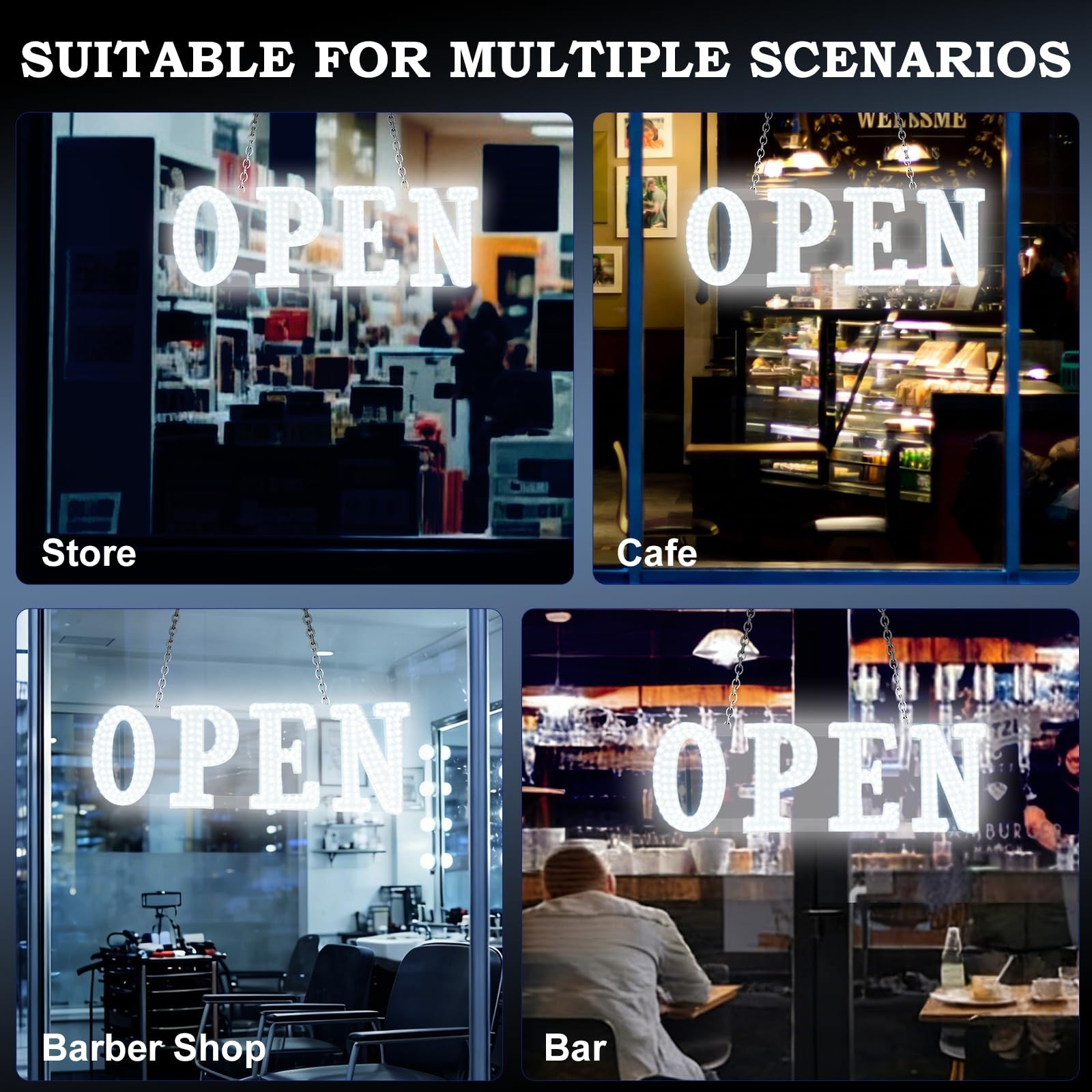 LED Open Sign for Business 30″x10″ – Timer, Remote, 10 Flash Modes & Brightness,