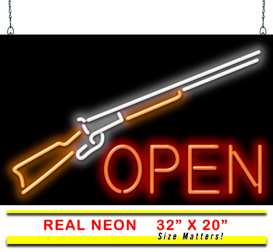 Rifle Open Neon Sign REAL Neon Window Sign Red, Orange & White Hand Bent