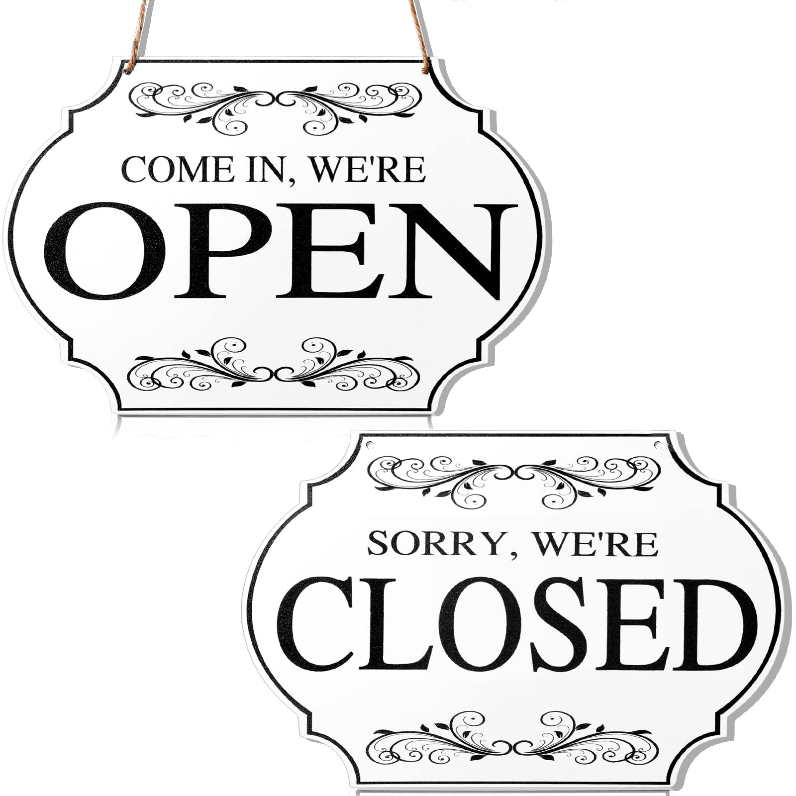 Open Closed Sign for Business, 11 x Small Signage, White Boards, Black Words