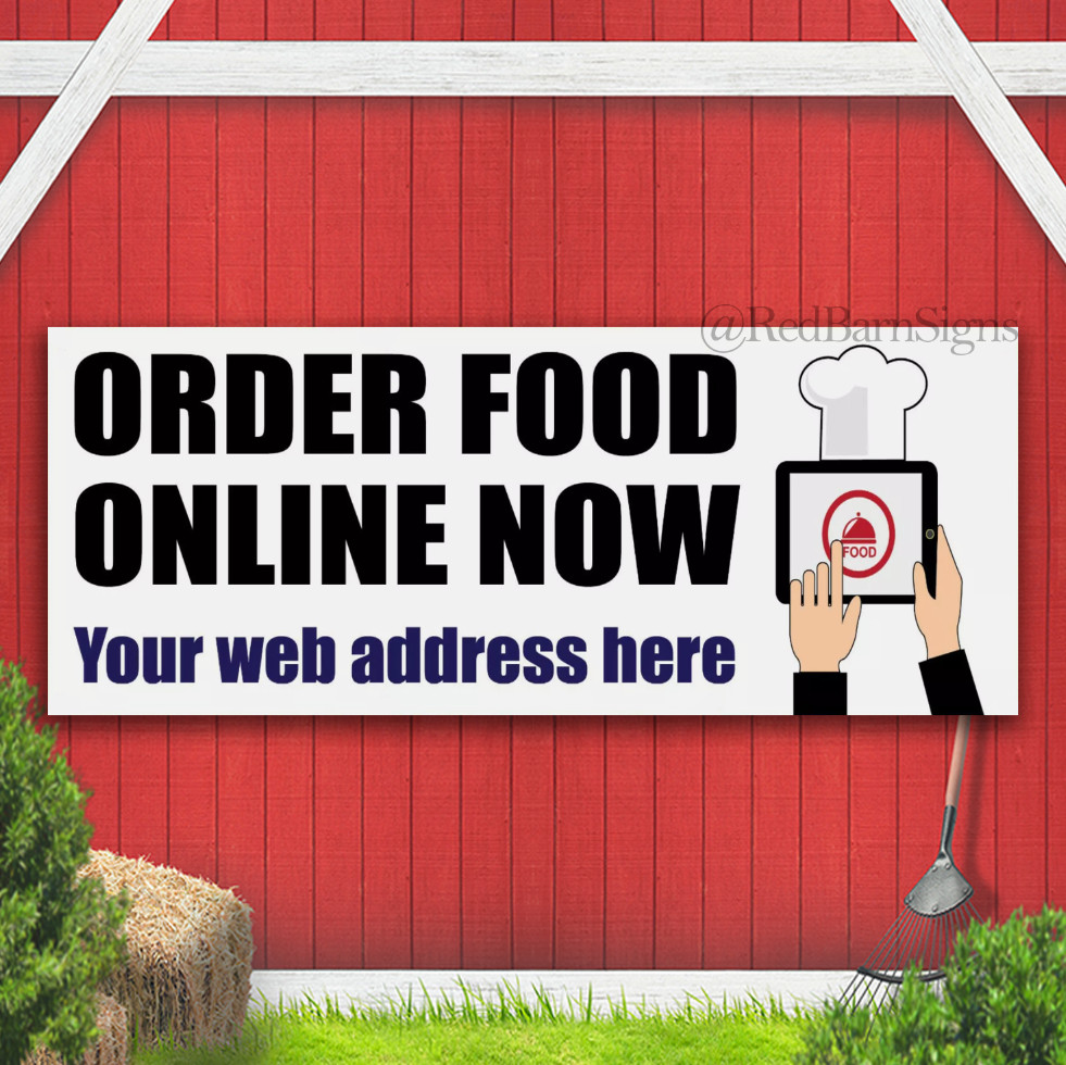 ORDER ONLINE SIGN TAKE AWAY RETAIL BANNER WATERPROOF SIGN with Eyelets