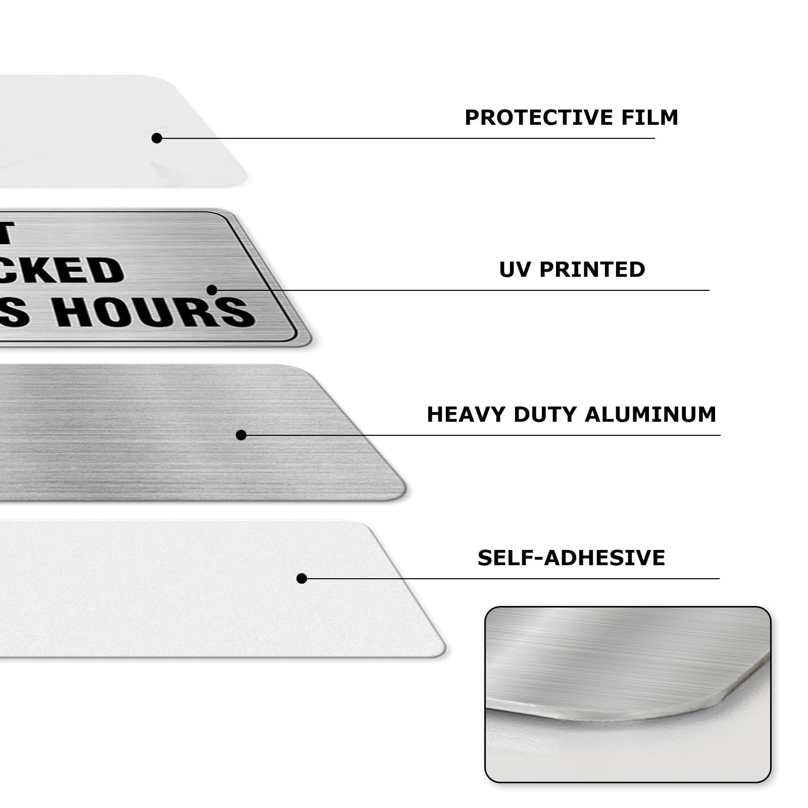 2 Pack 9×3 Inch “Door Unlocked During Business Hours” Sign, Aluminum, Adhesive