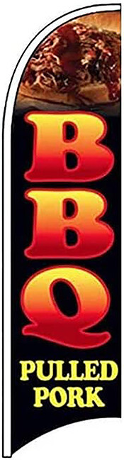 BBQ PULLED PORK Windless Swooper Feather Flag 2.5×11.5 ft Tall Banner Sign kb